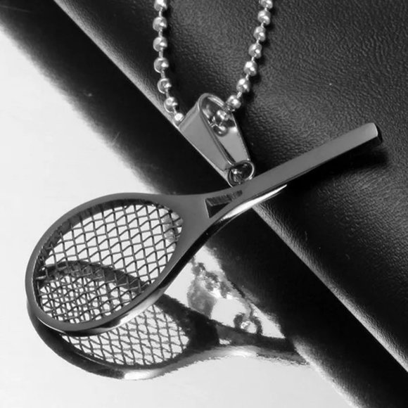 Black Tennis Racket Charm Necklace US Open, Wimbledon, Federer, Nedal, Djokovic - Picture 1 of 6